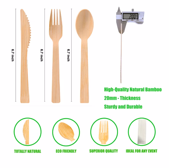 친환경 Flatware 마시는 밀짚 칫솔 Bambou 세트 나이프 스푼 재사용 가능한 대나무 칼 붙이 여행 세트