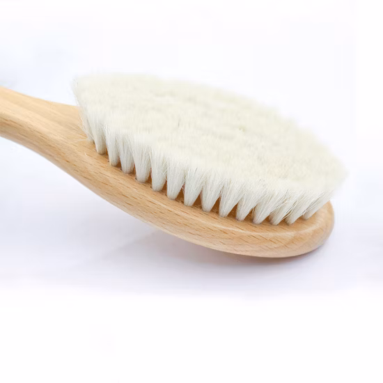 100% 천연 부드러운 염소 강모 아기 나무 헤어 브러시 빗